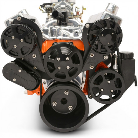 EMS Small Block Raven S-Drive Plus 8Rib Serpentine System, Plastic PS Res, Gloss Black Finish