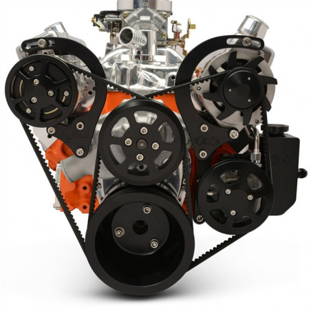 EMS Chevy Small Block Raven V-Drive Kit, Billet PS Res, Gloss Black Finish
