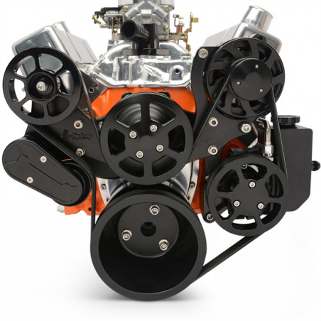 EMS Big Block Raven S-Drive 6Rib Serpentine System, No AC, Billet PS Res, Matte Black Finish