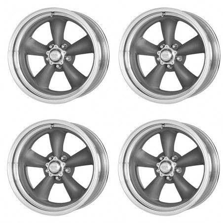 American Racing Classic Torq Thrust 2 Wheel Kit, 15x8 Grey with Machined Lip