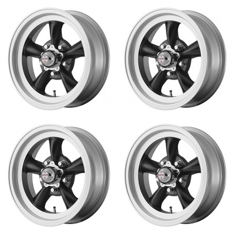 American Racing Torq Thrust D Wheel Kit, 15x7 & 15x8 Satin Black with Machined Silver Lip