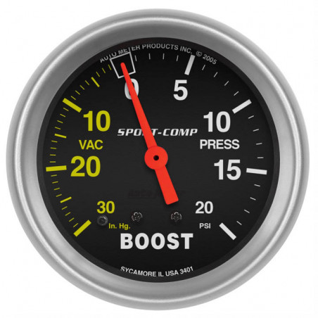 AutoMeter 2-5/8in. Boost/Vacuum Gauge, 30 In Hg/20 PSI, Sport-Comp