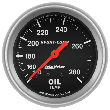 AutoMeter 2-5/8in. Oil Temperature Gauge, 140-280F, 6 ft. Capillary Tube, Sport-Comp