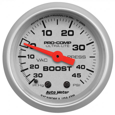 AutoMeter 2-1/16in. Boost/Vacuum Gauge, 30 In Hg/45 PSI, Ultra-Lite