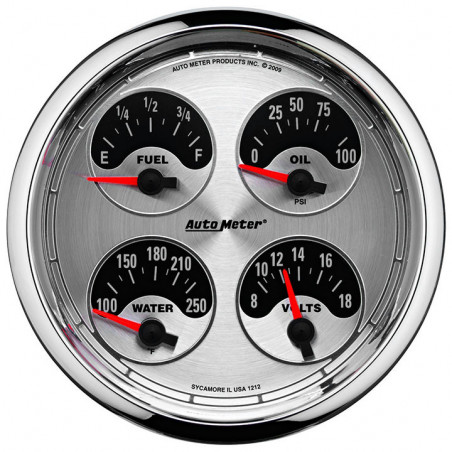 AutoMeter 5in. Quad Gauge, 100 PSI/100-250F/8-18V/0-90 Ohm, American Muscle