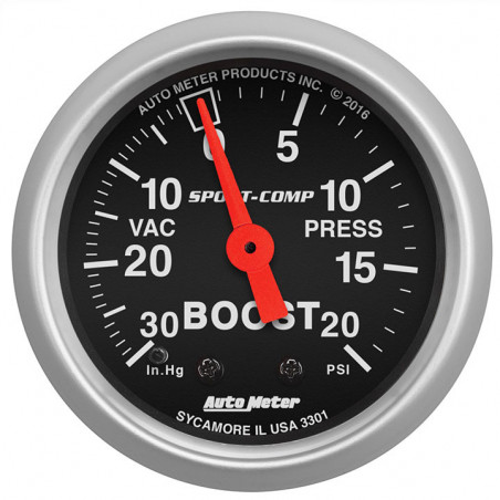 AutoMeter 2-1/16in. Boost/Vacuum Gauge, 30 In Hg/20 PSI, Sport-Comp