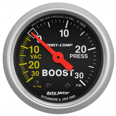 AutoMeter 2-1/16in. Boost/Vacuum Gauge, 30 In Hg/30 PSI, Mechanical, Sport-Comp