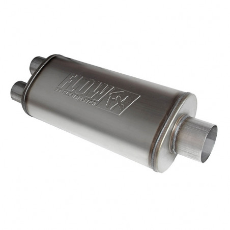 Flowmaster FlowFX Muffler, 409S, 3.5in Center Inlet, 2.5in Dual Outlet, Moderate Sound