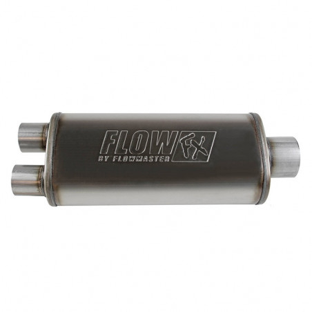 Flowmaster FlowFX Muffler, 409S, 3.5in Center Inlet, 2.5in Dual Outlet, Moderate Sound