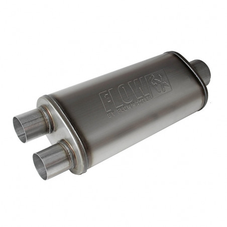 Flowmaster FlowFX Muffler, 409S, 3.5in Center Inlet, 2.5in Dual Outlet, Moderate Sound