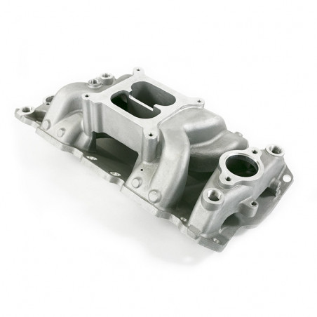 Carbureted Small Block Dual Plane Air Gap Aluminum Intake Manifold, Satin