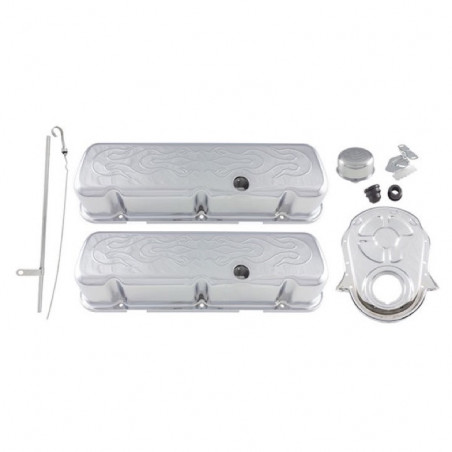 Chevy Big Block Engine Dress Up Kit Short Valve Covers With Embossed Flames