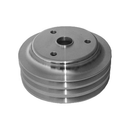 Chevy Small Block Crank Pulley Triple Groove Satin Aluminum For Long Pump