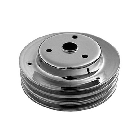 Chevy Small Block Crank Pulley Triple Groove Chrome Plated Steel For Long Pump