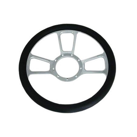Leather Grip Chrome Plated Aluminum Steering Wheel, T Style 14 Inch