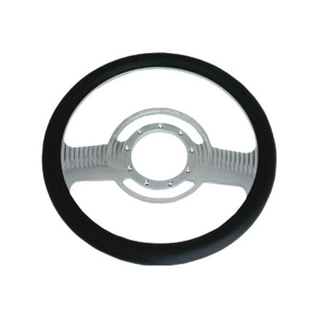 Leather Grip Chrome Plated Aluminum Steering Wheel, Classic Style 14 Inch