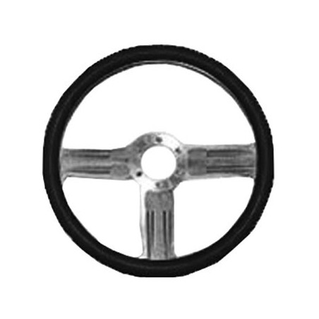 Leather Grip Chrome Plated Aluminum Steering Wheel, 3-Slot Style 14 Inch
