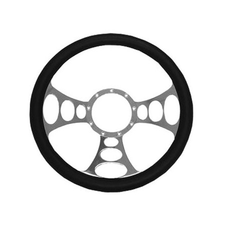 Leather Grip Chrome Plated Aluminum Steering Wheel, Orbitor Style 14 Inch