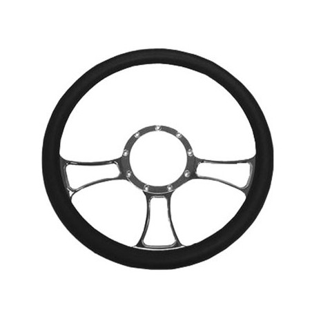 Leather Grip Chrome Plated Aluminum Steering Wheel, Trinity Style 14 Inch