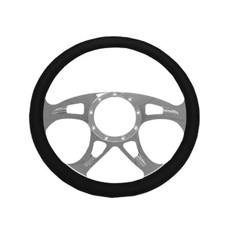 Leather Grip Chrome Plated Aluminum Steering Wheel, Carousel Style 14 Inch