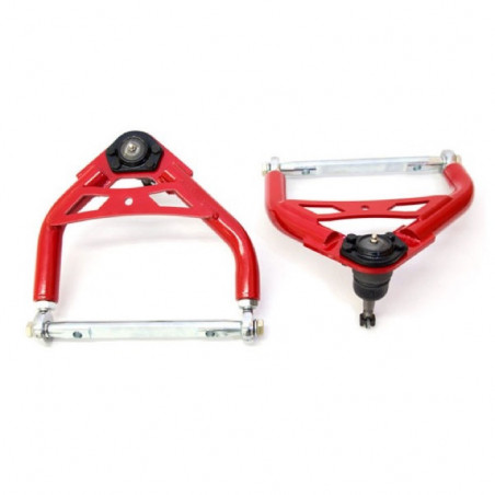 GM A-body UMI Tubular Front Upper A-Arms, Adjustable, 0.9 Inch Taller Ball Joints, Red