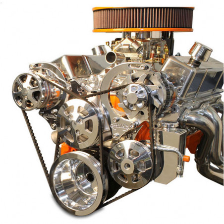 Small Block V-Drive Kit W/Billet Power Steering Reservoir Clear Anodized Finish