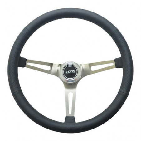 GT Performance Retro Leather Model Steering Wheel Brushed Steel Spoke Slots