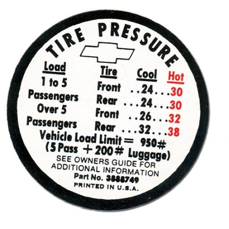 Tire Pressure Decal
