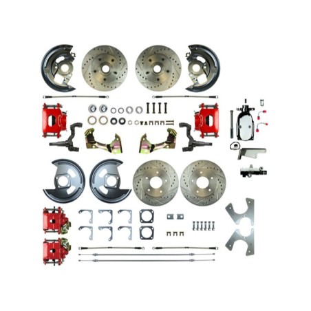 Manual 4 Wheel Disc Brake Kit, Chrome Master, Red Show N' Go