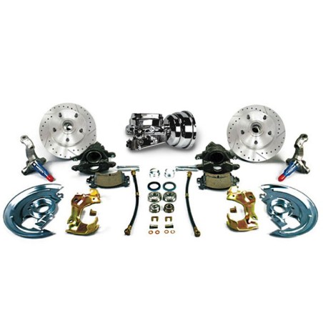Front Disc Brake Conversion Kit w/ 11 inch Booster w/ Red Calipers, D&S Rotors