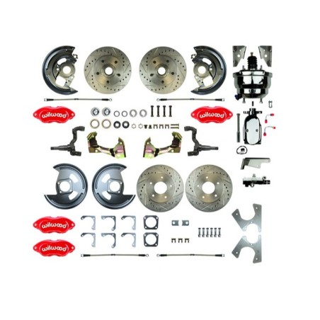 Manual 4 Wheel Disc Brake Kit, Chrome Master, Red Wilwood Calipers, Stock Height