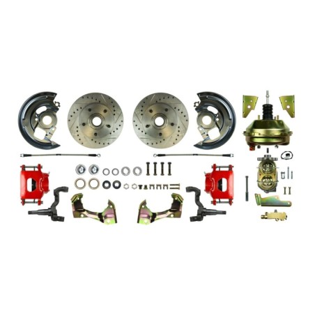 Front Disc Brake Conversion Kit, 9 Inch Booster, Red Show N' Go