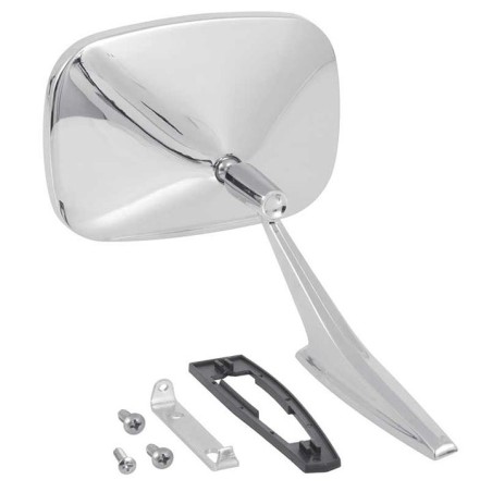 Outer Door Mirror, Chrome, Ribbed, W/Hardware, Rh Passenger Side