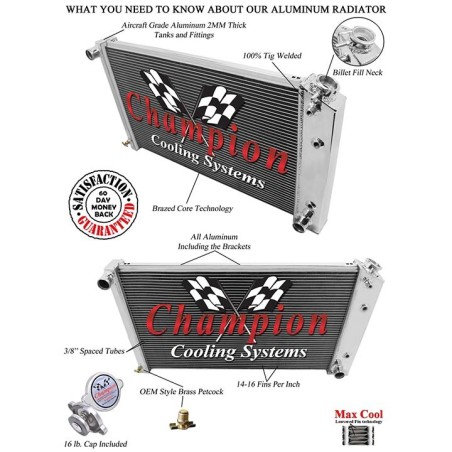 Champion Cooling Aluminum Radiator Champion Series 3 Core - 600-800HP - LS Swap Black
