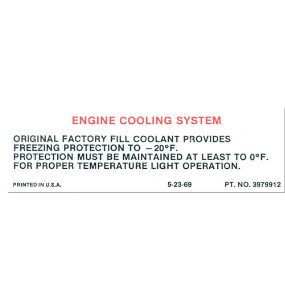 1970 Chevelle Engine Cooling System Decal