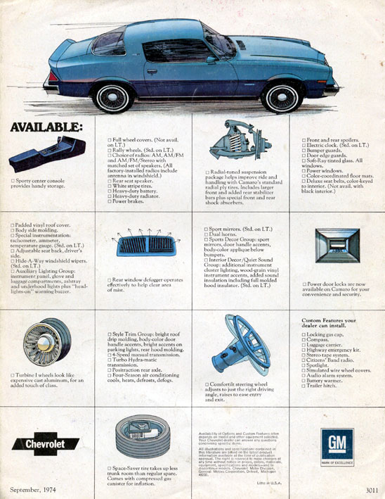 1975 Camaro Specs