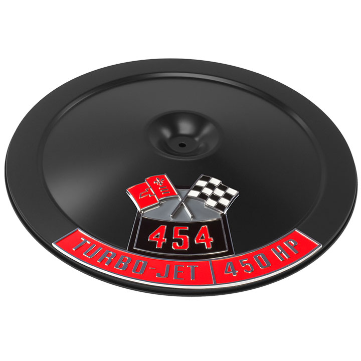 1962-1992 G-Body 14 Inch Air Cleaner Black Lid With Die Cast Emblems, 454, 450 Horsepower
