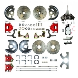 1962-1967 Nova Four Wheel Disc Brake Conversion Kit, 9 Inch 3 Stud Booster, Red Show N' Go Image