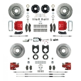 1968-1974 Nova Signature Four Wheel Manual Disc Brake Conversion Kit, 2 Inch Drop, Chrome Upgrade, Red Show N' Go, Staggered Shocks Image