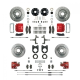 1968-1969 Camaro Signature 2 Inch Drop Four Wheel Big Brake Kit, Red Show N' Go, Staggered Shocks Image