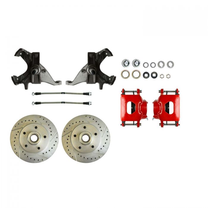 1973 Chevelle 2 Inch Drop Front Disc Brake Wheel Kit, Red Show N' Go