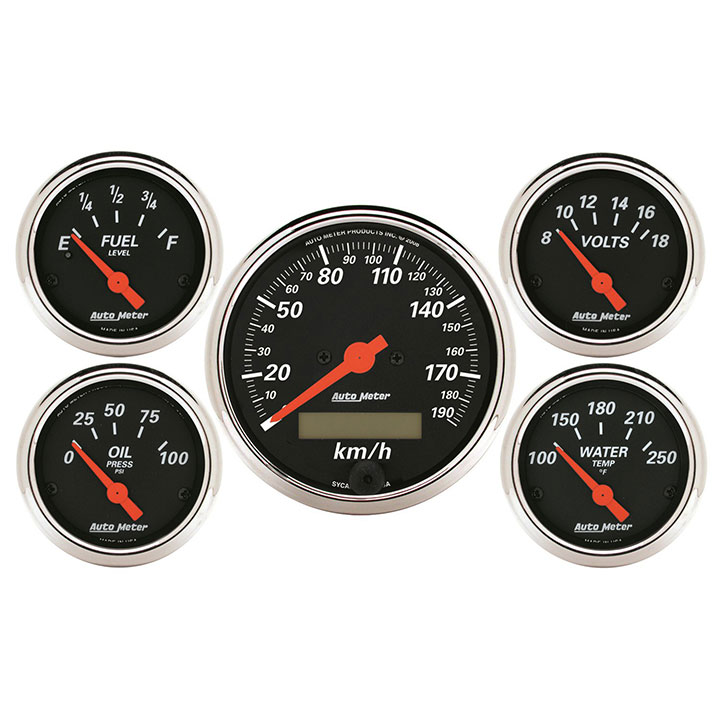AutoMeter 5 Pc. Gauge Kit, 3-1/8in. & 2-1/16in., Electric Km/H Speedometer, Designer Black: 1421-M