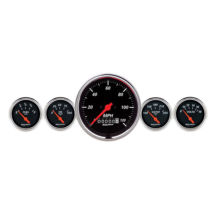 AutoMeter 5 Pc. Gauge Kit, 3-3/8in. & 2-1/16in., Electric Speedometer, Designer Black: 1440
