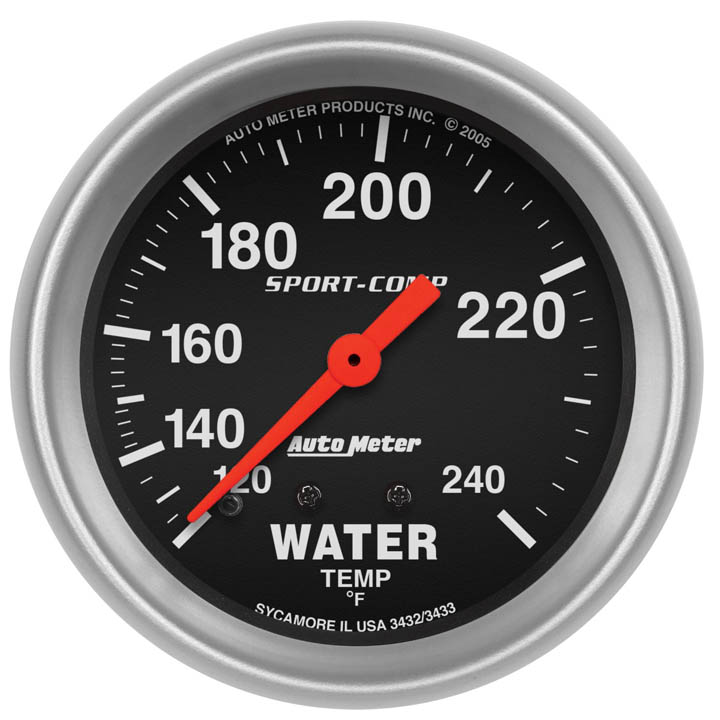 AutoMeter 2-5/8in. Water Temperature Gauge, 120-240F, 6 ft. Capillary Tube, Sport-Comp: 3432