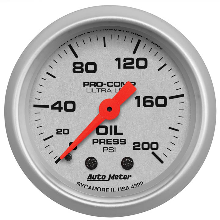 AutoMeter 2-1/16in. Oil Pressure Gauge, 0-200 PSI, Ultra-Lite: 4322