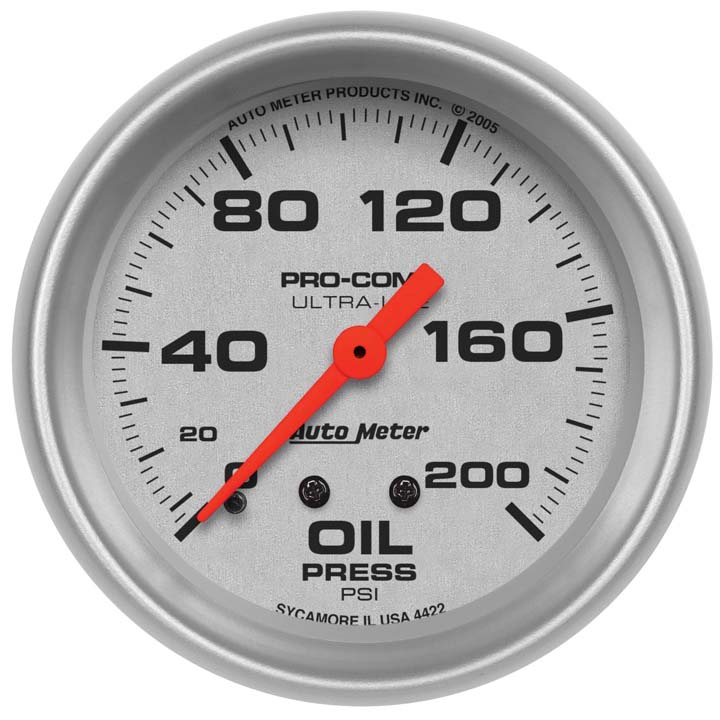 AutoMeter 2-5/8in. Oil Pressure Gauge, 0-200 PSI, Ultra-Lite: 4422