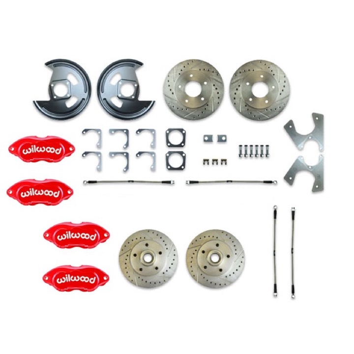 1969-1974 Chevrolet Rear +2 Disc Conversion Kit, Drilled & Slotted Rotors, Red Wilwood Calipers