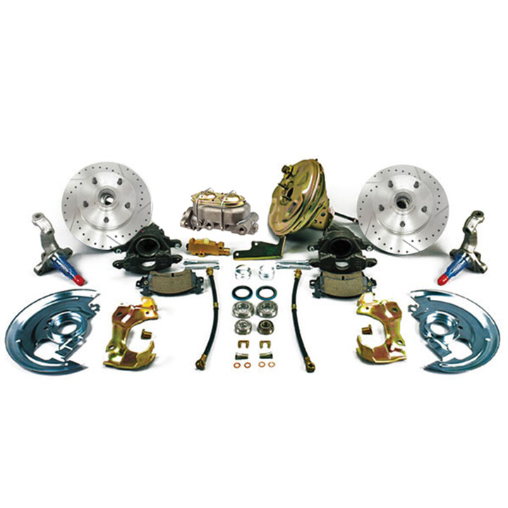 1967-1969 Chevrolet Front Disc Brake Conversion Kit w/ 9 inch Booster w/ Black Calipers, D&S Rotors