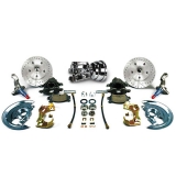 1968-1974 Nova Front Disc Brake Conversion Kit w/ 8 inch Chrome Booster w/ Black Calipers, D&S Rotors Image