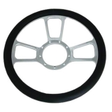 1967-1992 Chevy Camaro Leather Grip Chrome Plated Aluminum Steering Wheel, T Style 14 Inch Image